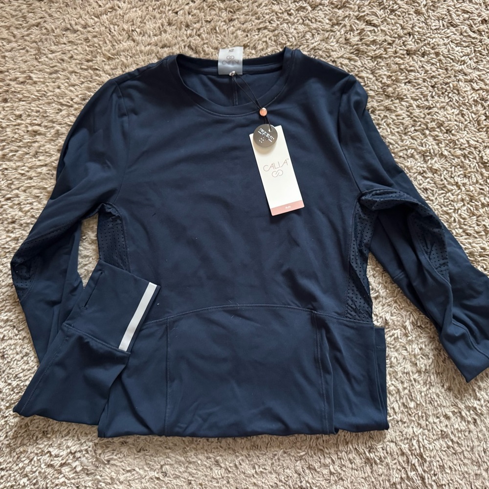 CALIA Women's Navy Athletic Pullover Top XS Mesh Reflective Odor Control